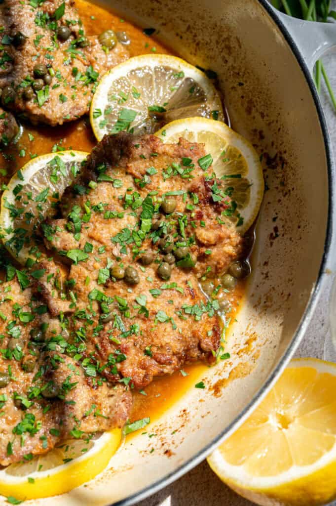 veal piccata with lemon.