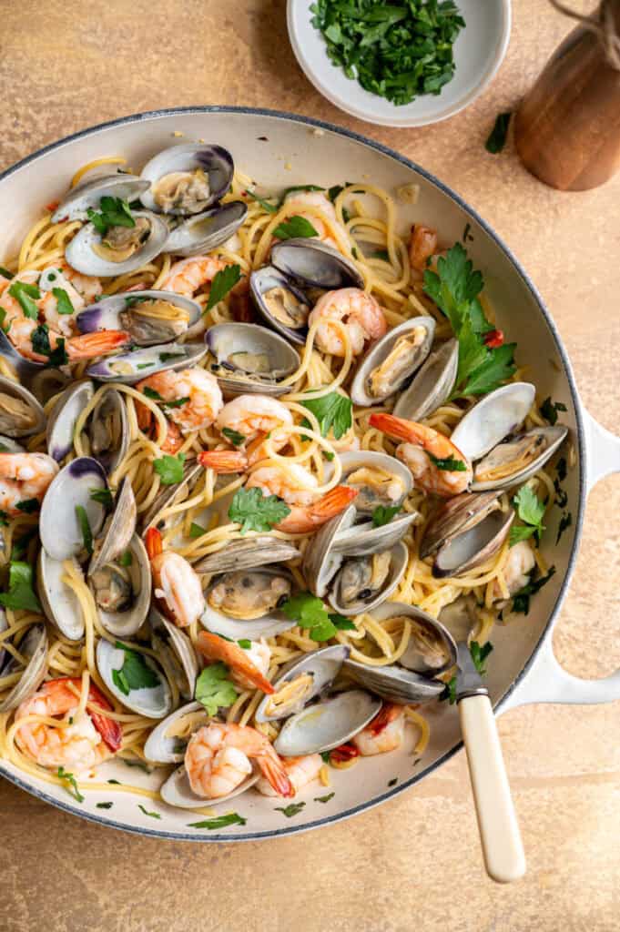 clam and shrimp pasta.