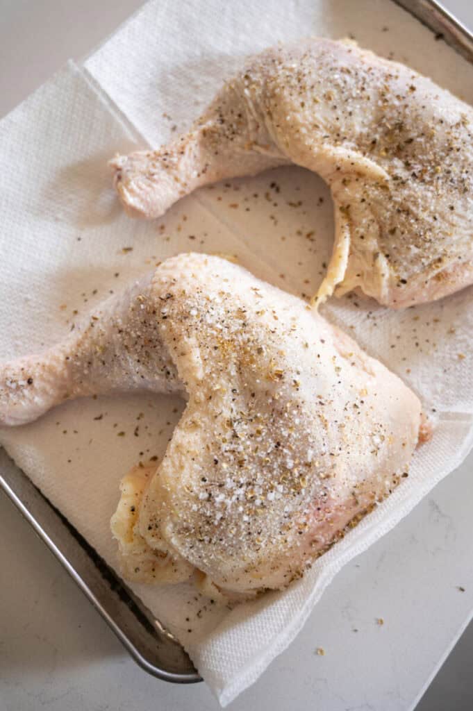 seasoned chicken leg quarters.