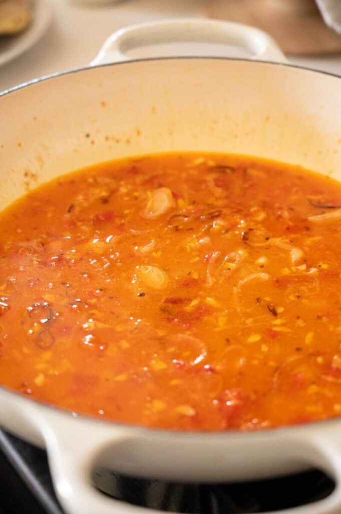 garlic and Calabrian Chile paste in a pan.