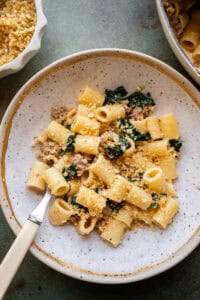 sausage and kale pasta with breadcrumbs.