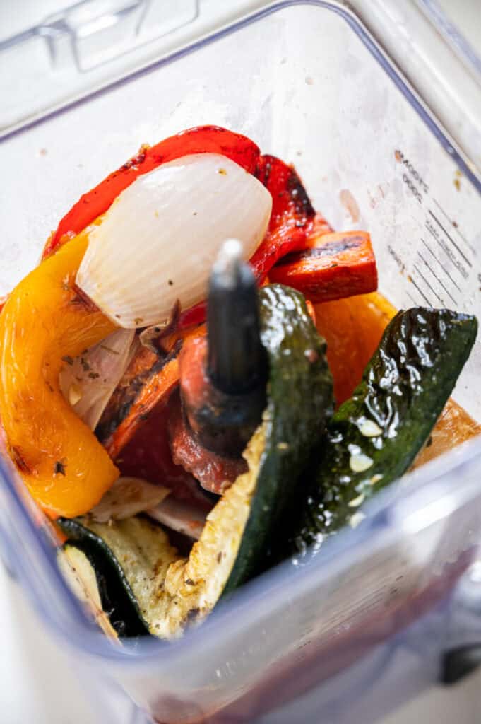 roasted vegetables in a blender.